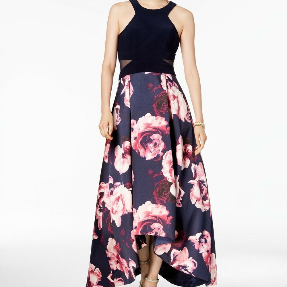 XSCAPE  Petite Solid & Floral High-Low Gown Dress